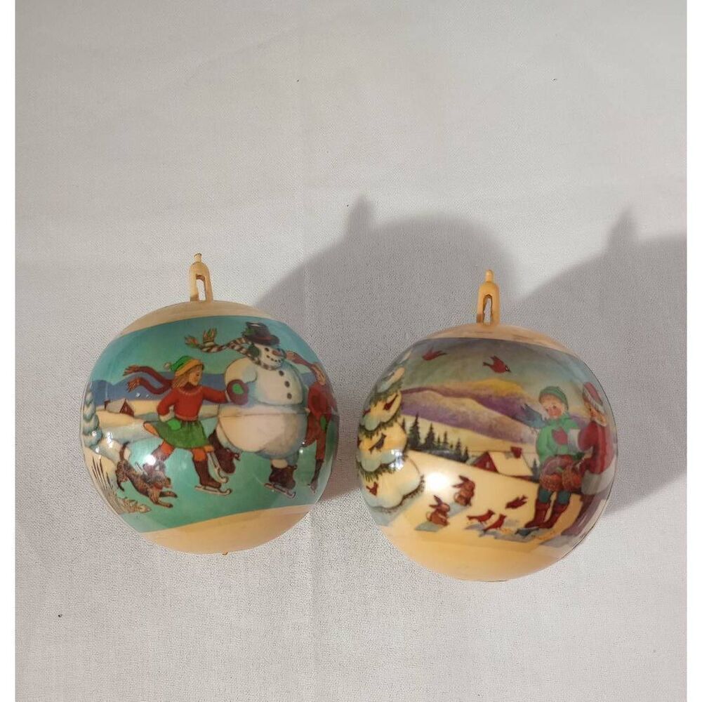 Vintage Christmas ornaments set of two, scenery